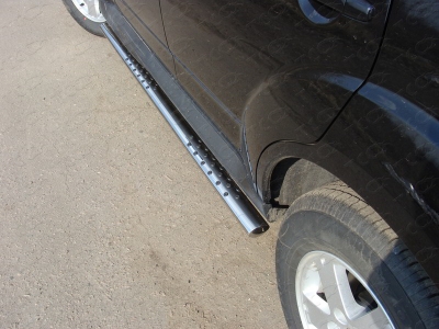 Пороги труба овальная с проступью 75×42 мм ТСС для Mitsubishi Outlander 2010-2014