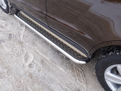 Пороги с площадкой алюминиевый лист 42 мм ТСС для Geely Emgrand X7 2018-2021