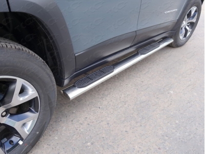 Пороги труба овальная с накладками 120-60 мм ТСС для Jeep Cherokee Trailhawk 2014-2021